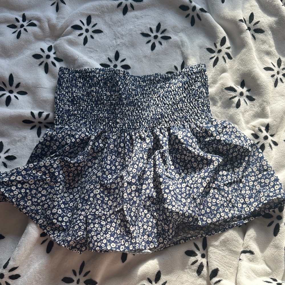 Smocked Waist Blue Floral Shorts